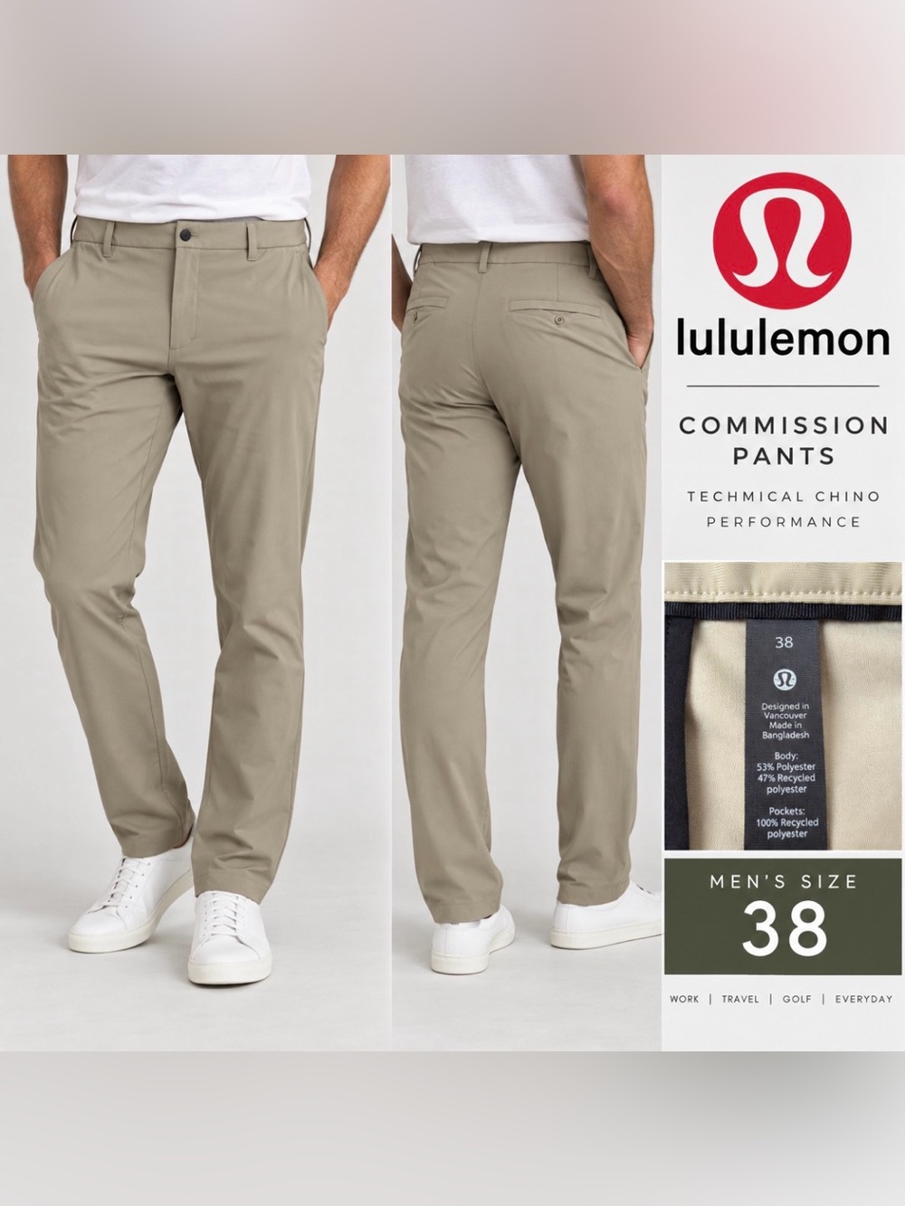 Lululemon Commission ABC Pants Men’s 38 Khaki Tan Stretch Chino Trouser